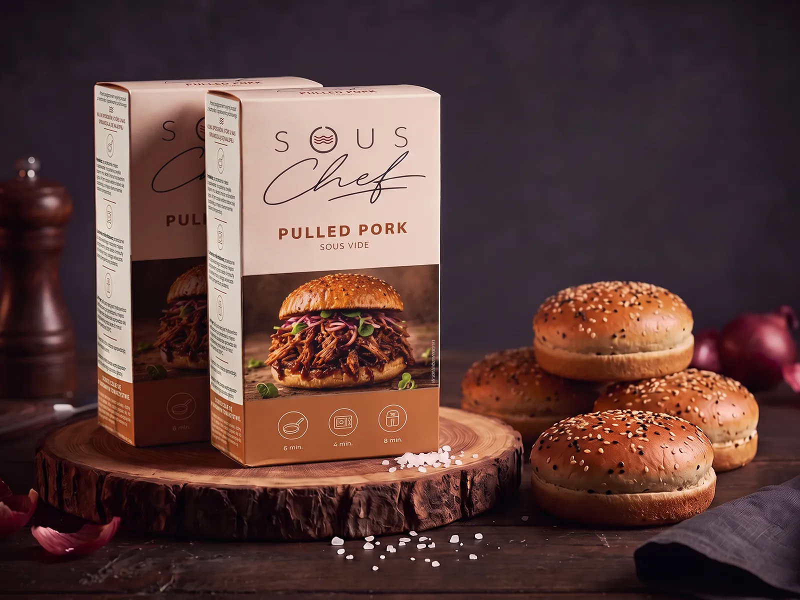 Pulled pork + bułki brioche z sezamem 2+4